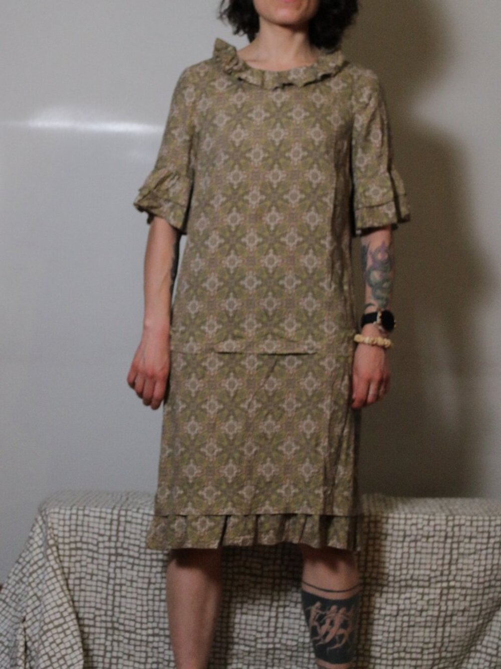 Mar by Marc Jacobs Green Printed 100% Silk Riffle Dress